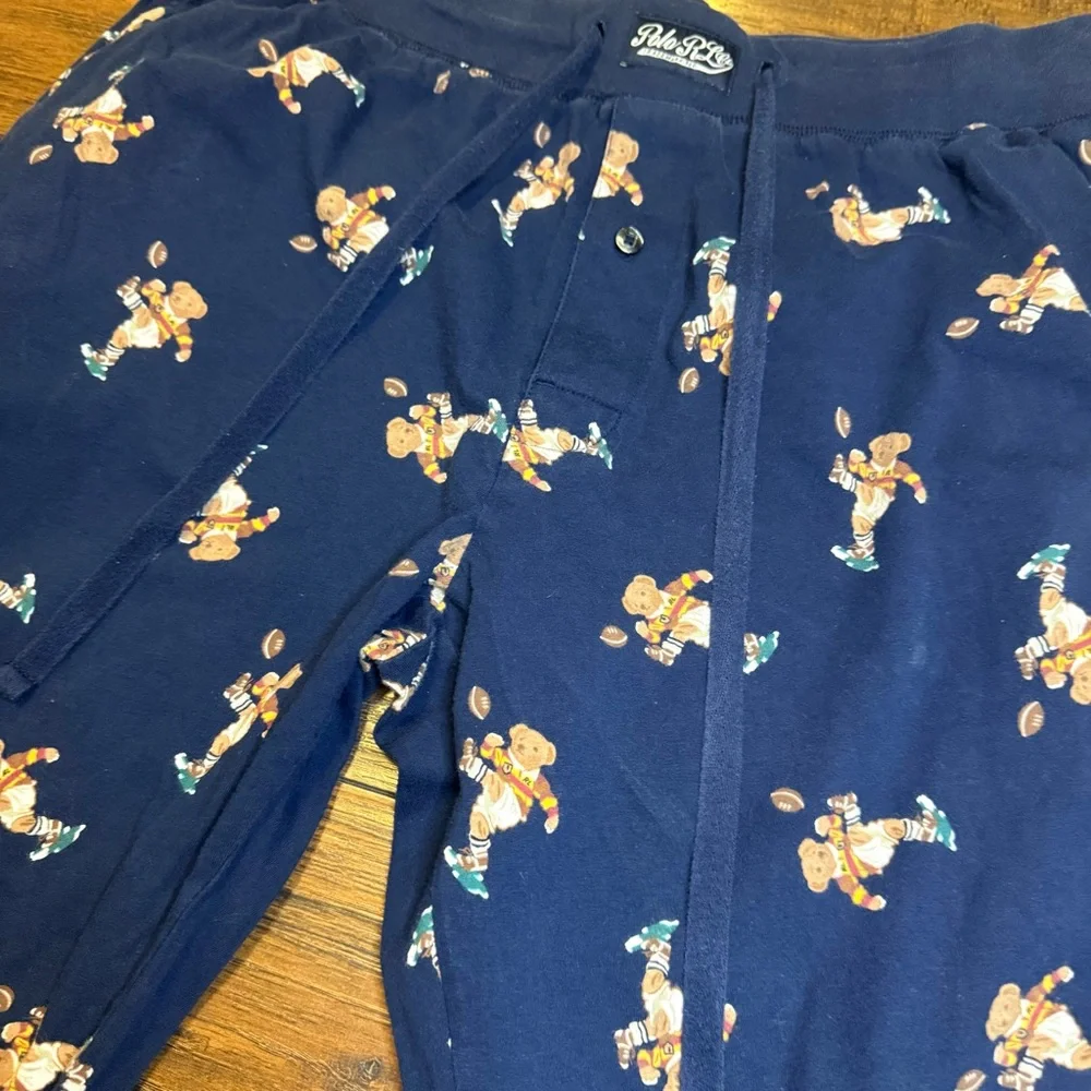 Ralph Lauren Rugby Bear Pajama Pants Mens Large Navy Blue Cotton Sleep Joggers